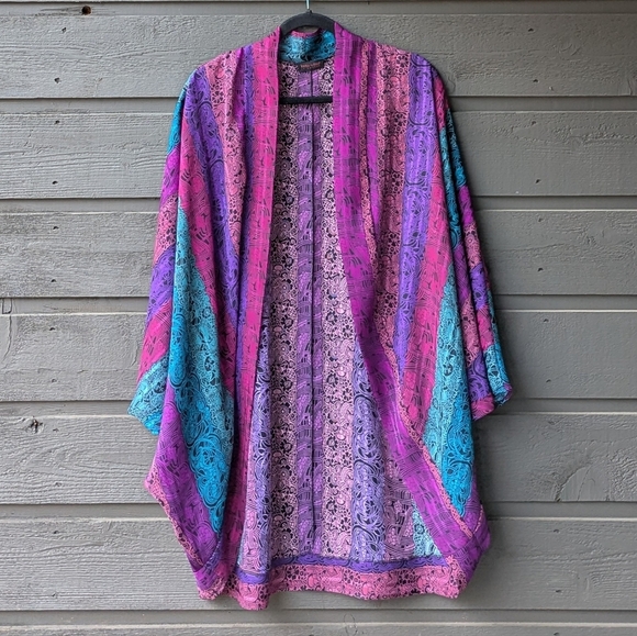 VTG 80s Kama Sutra Lotus Wear Boho Oversized Kimono Cocoon Wrap Size Small - Picture 6 of 6